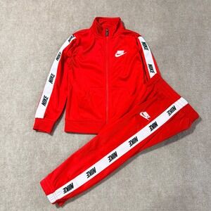 Nike Tricot Toddler Tracksuit Set Red White Logo Size 4T 3-4 YRS Jacket Joggers